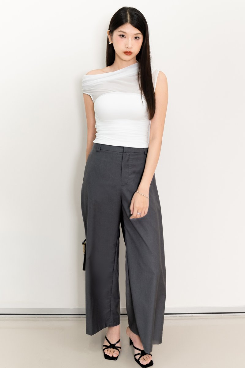 BACKORDER | Orina One Shoulder Mesh Top in White