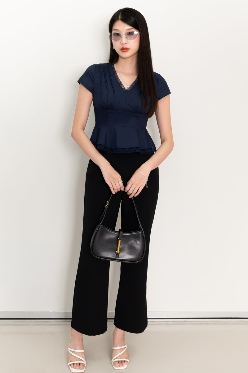 Parker Peplum Sleeved Top in Navy