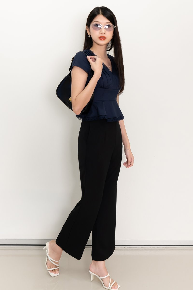 Parker Peplum Sleeved Top in Navy