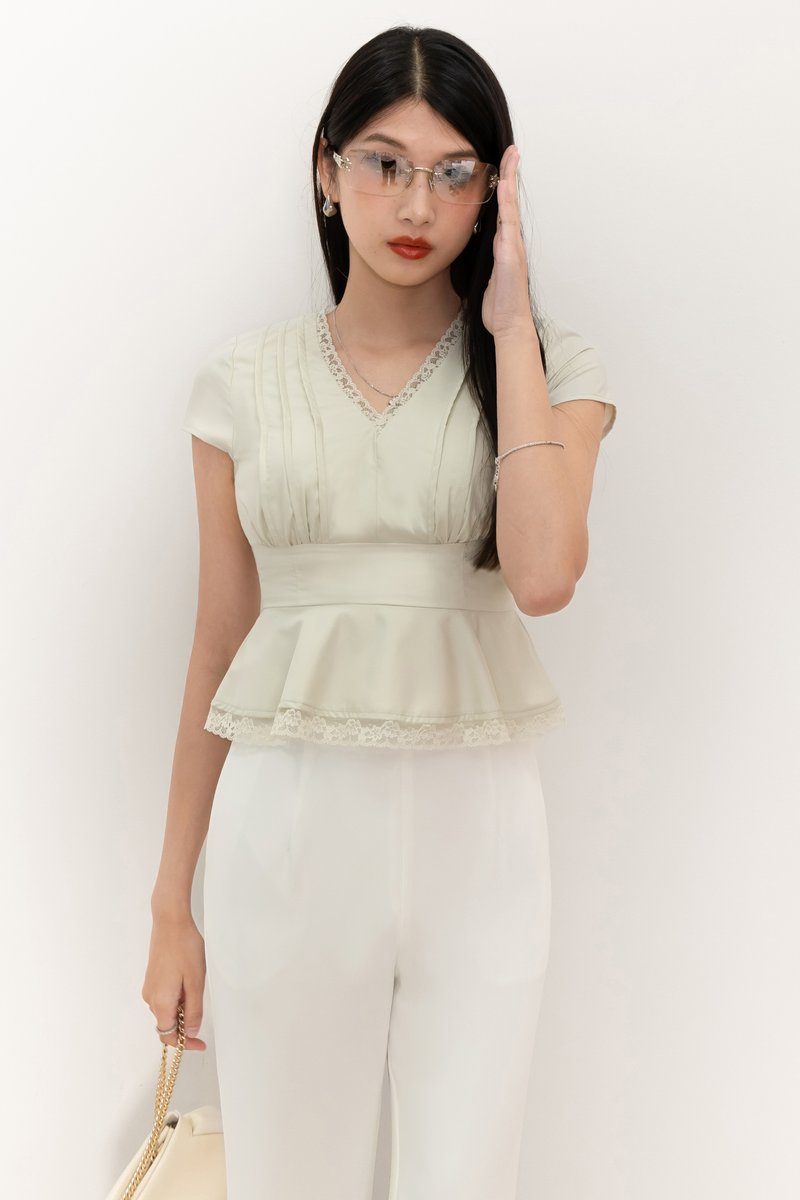 Parker Peplum Sleeved Top in Light Soft Mint