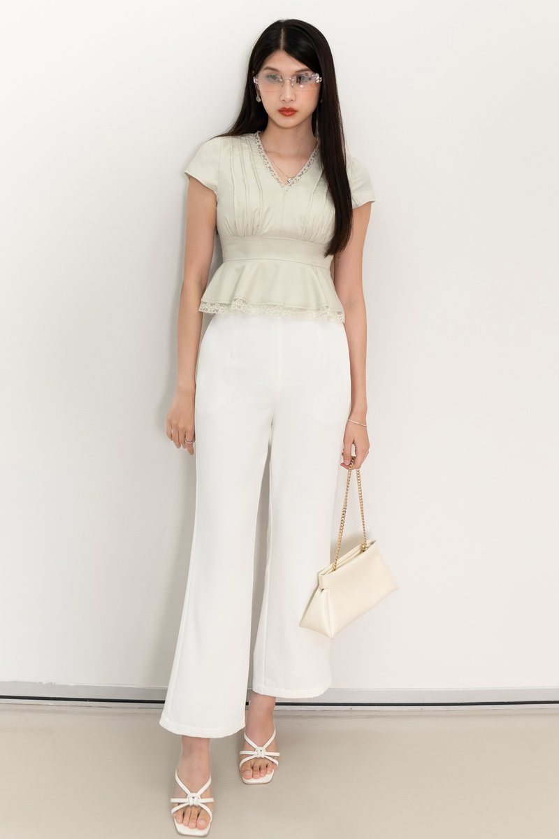 Parker Peplum Sleeved Top in Light Soft Mint
