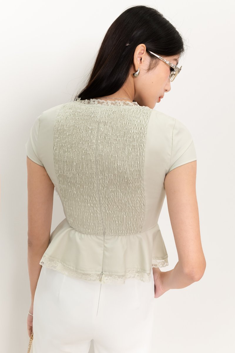 Parker Peplum Sleeved Top in Light Soft Mint