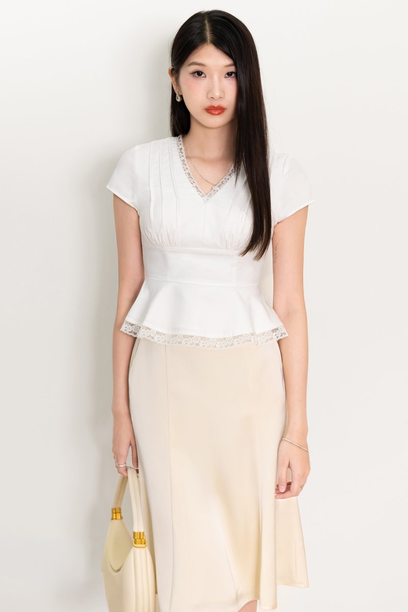 Parker Peplum Sleeved Top in White