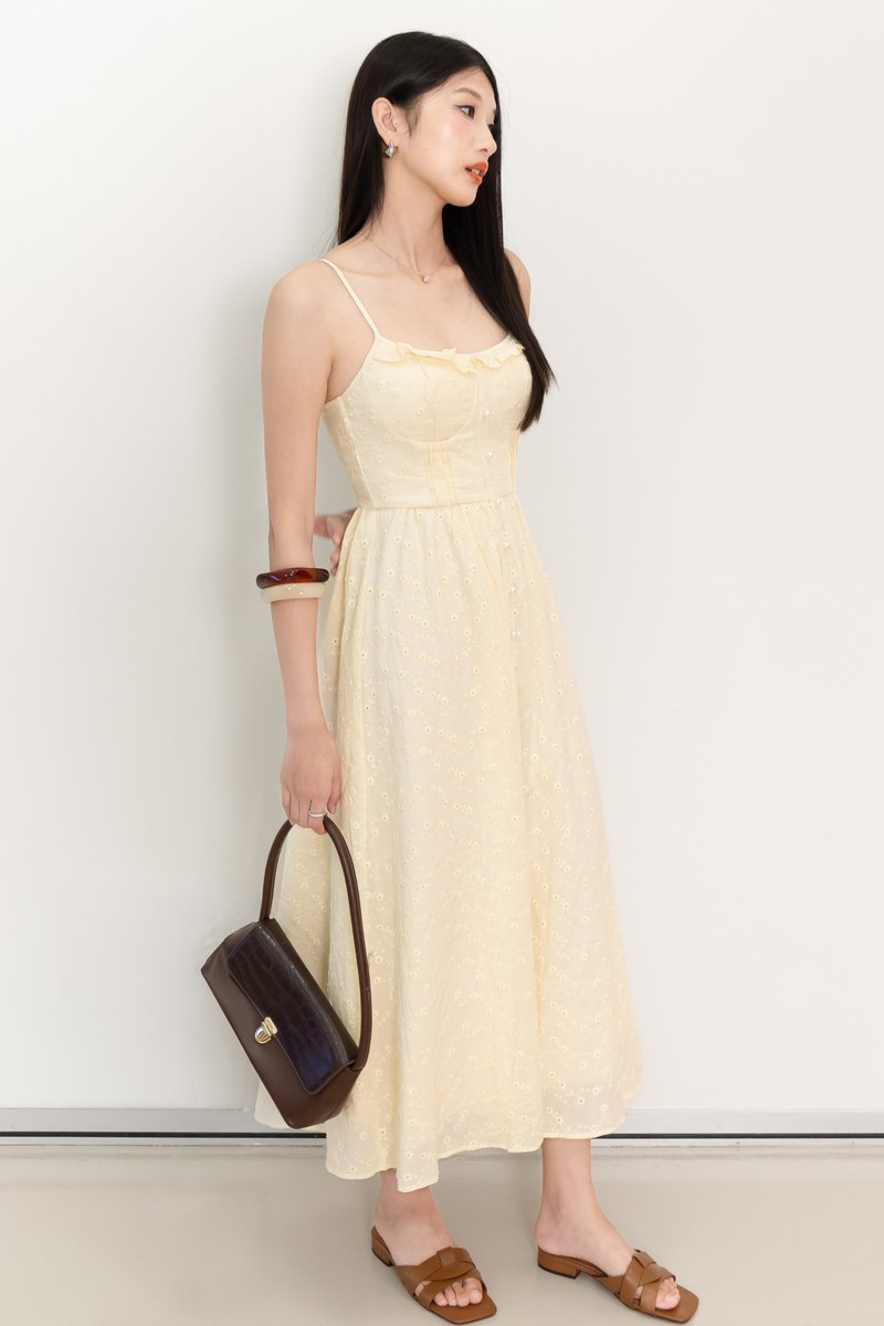 Erin Eyelet Midaxi in Pastel Yellow