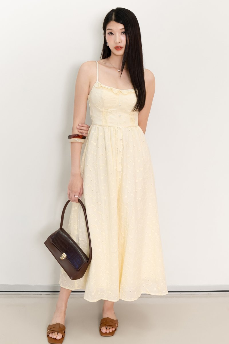 Erin Eyelet Midaxi in Pastel Yellow