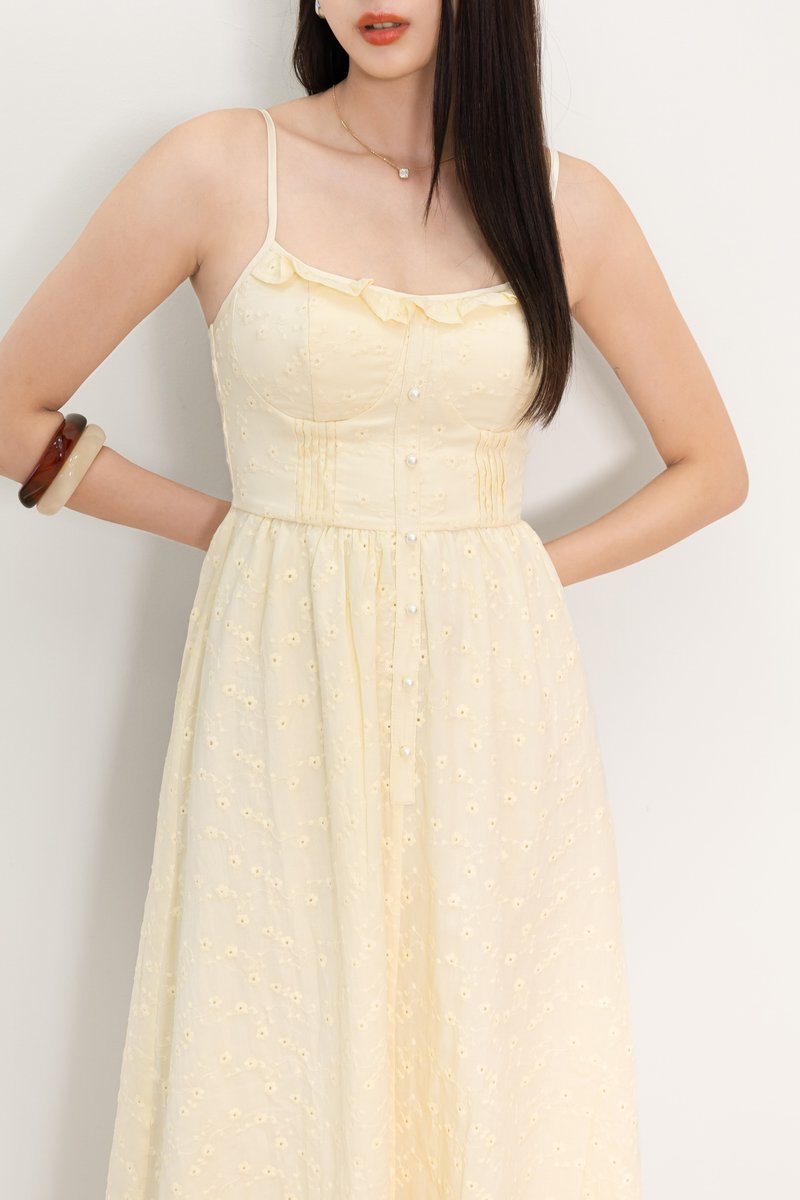 Erin Eyelet Midaxi in Pastel Yellow