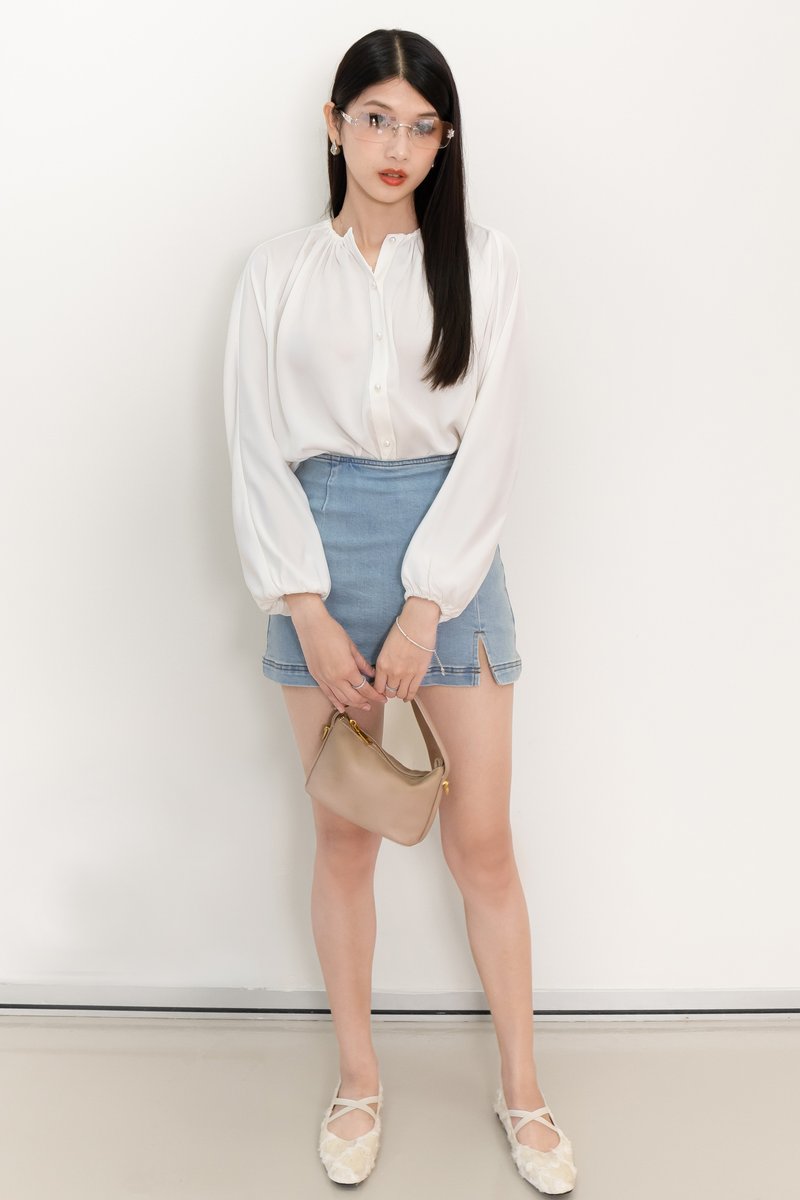 PREORDER | Phoebe Pearl Button Blouse in White