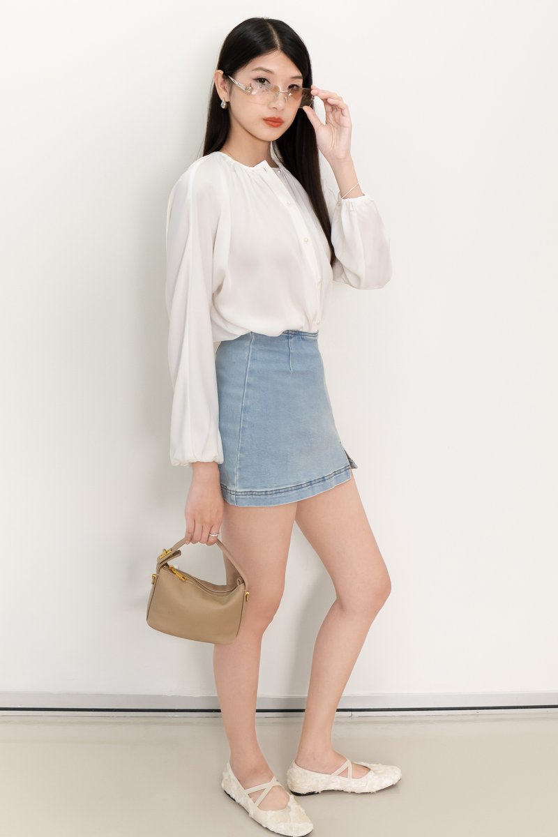 PREORDER | Phoebe Pearl Button Blouse in White