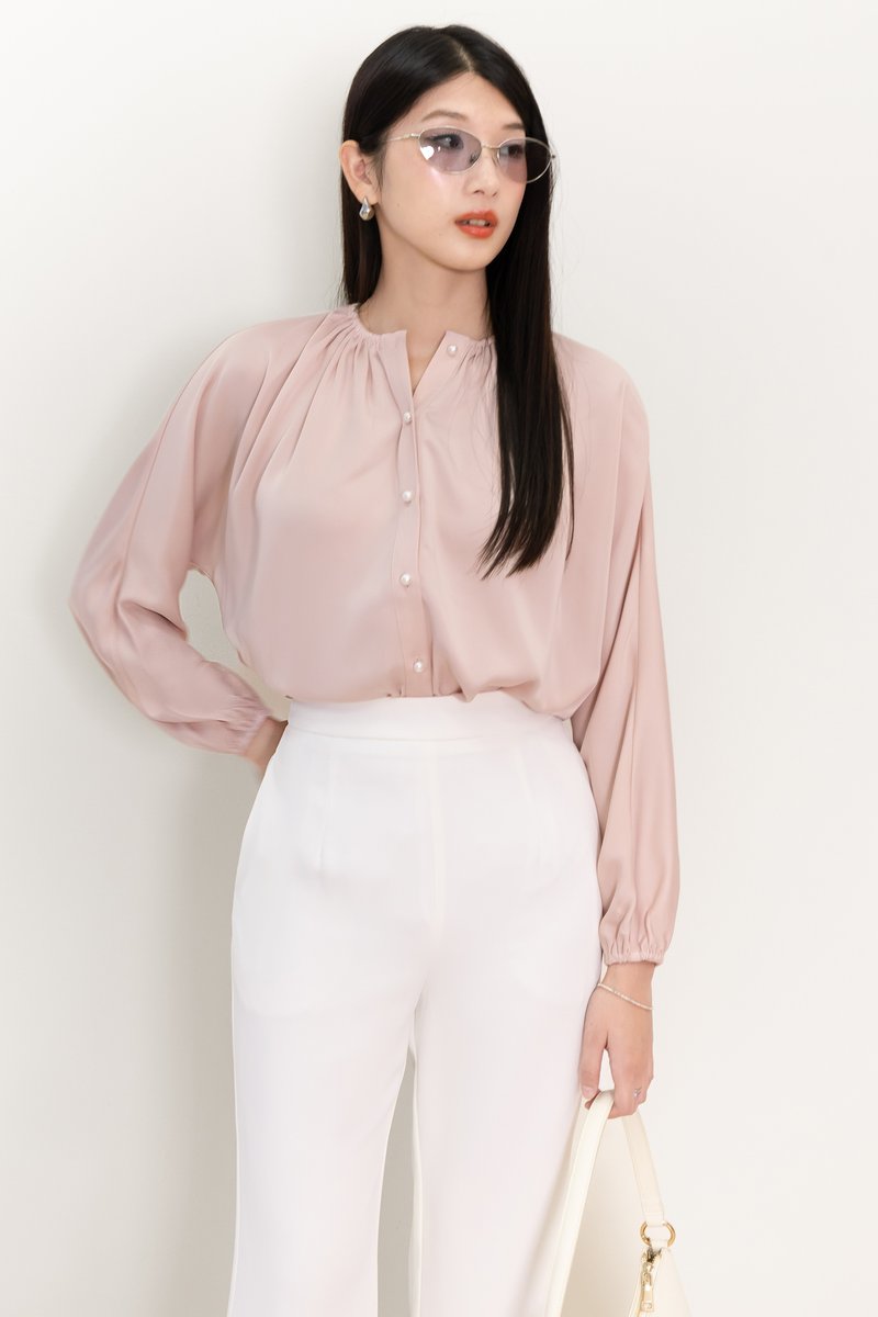 PREORDER | Phoebe Pearl Button Blouse in Pink