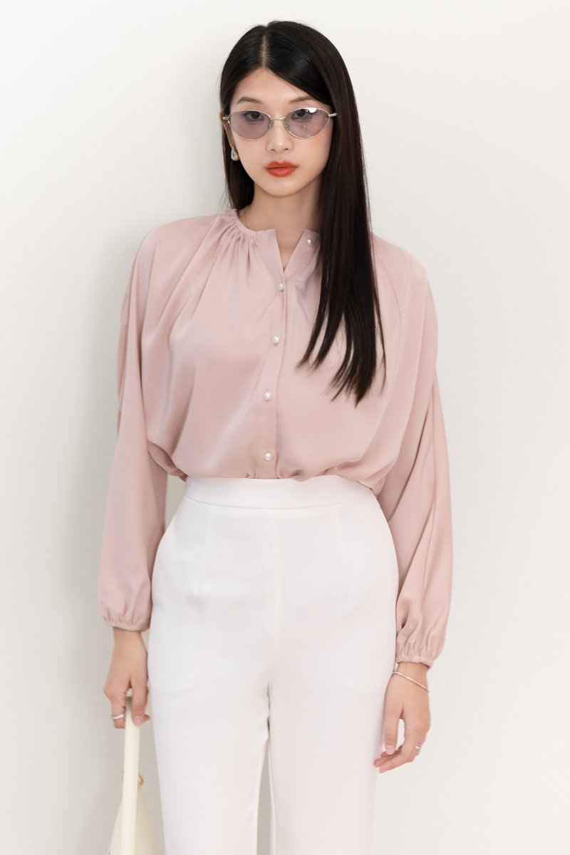 PREORDER | Phoebe Pearl Button Blouse in Pink