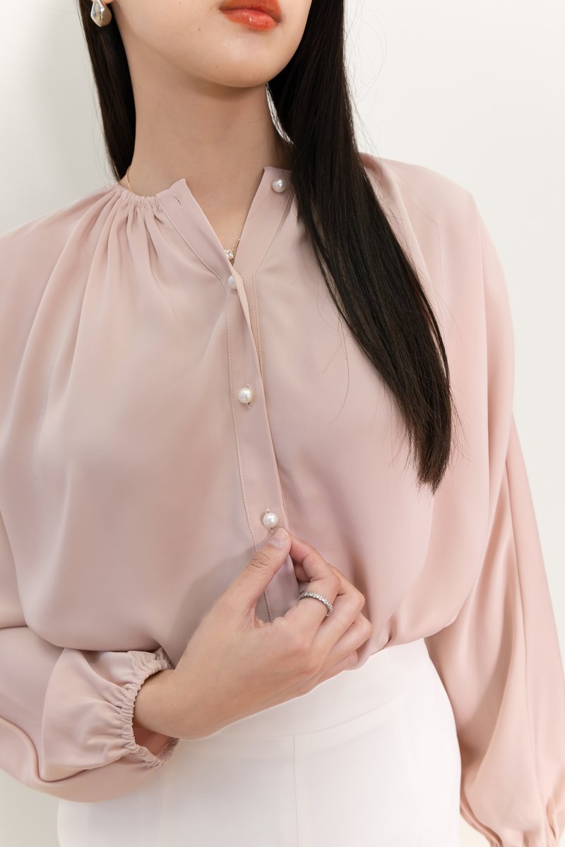 PREORDER | Phoebe Pearl Button Blouse in Pink