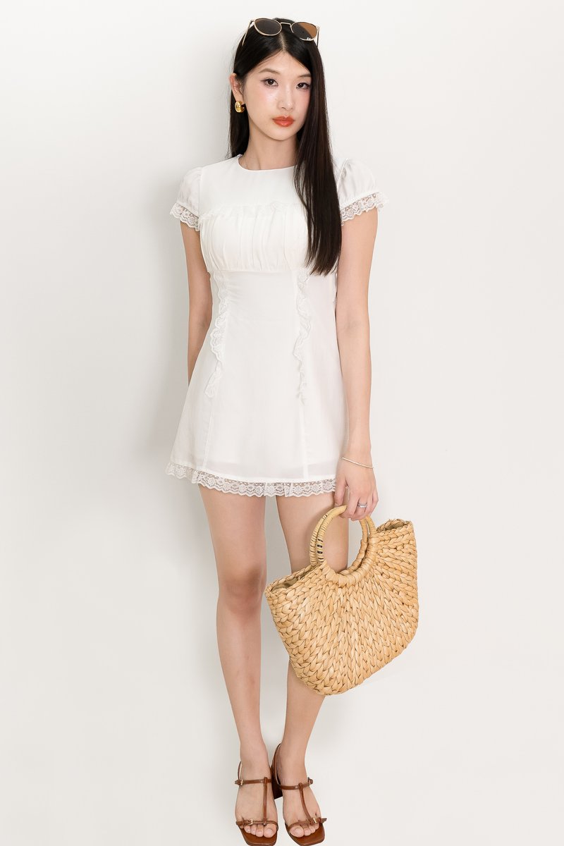 Sandre Sleeved Romper Dress in White
