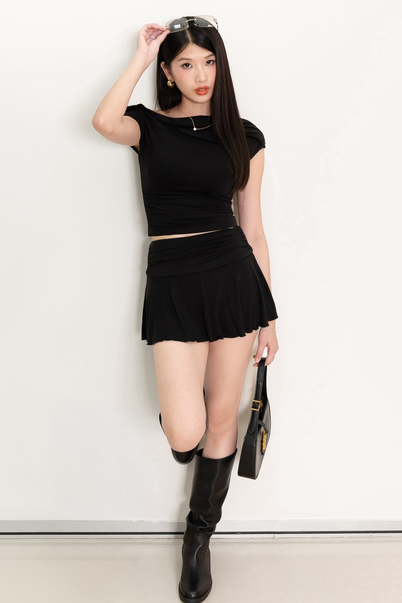 Cleo Co-ord One Shoulder Set in Black
