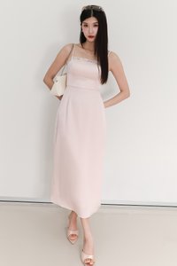 EVENT EXCLUSIVE | Leanda Lace Trim Midaxi Dress in Light Pink