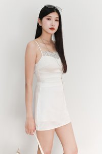 Leanne Lace Trim Romper Dress in White