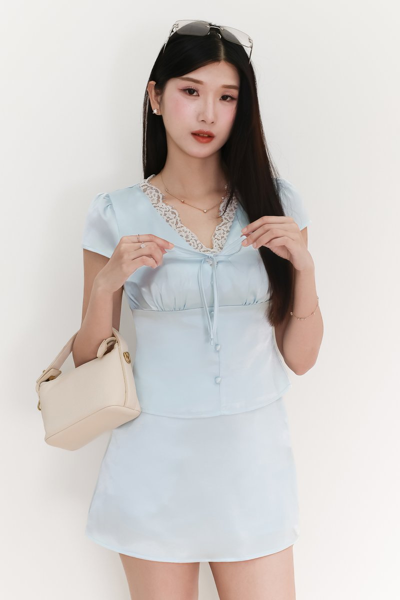 EVENT EXCLUSIVE | Serryn Satin Sleeved Co-ord Top in Light Blue