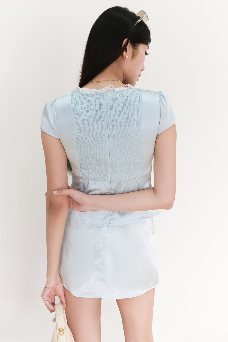 EVENT EXCLUSIVE | Serryn Satin Sleeved Co-ord Top in Light Blue