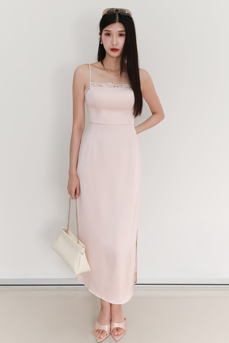 EVENT EXCLUSIVE | Leanda Lace Trim Midaxi Dress in Light Pink