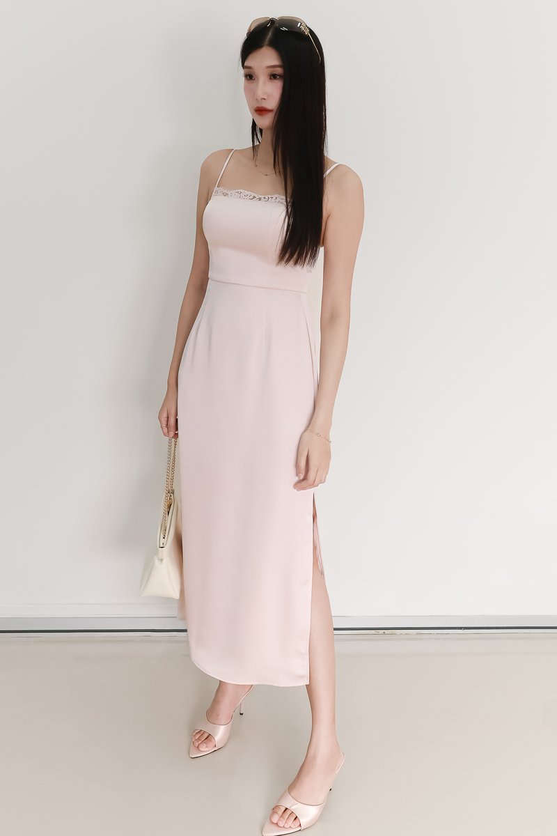 EVENT EXCLUSIVE | Leanda Lace Trim Midaxi Dress in Light Pink