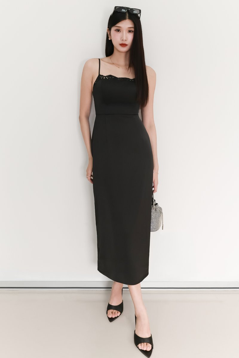 EVENT EXCLUSIVE | Leanda Lace Trim Midaxi Dress in Black