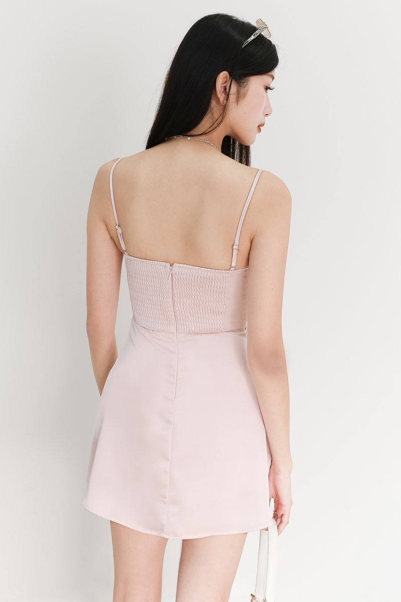Leanne Lace Trim Romper Dress in Light Pink