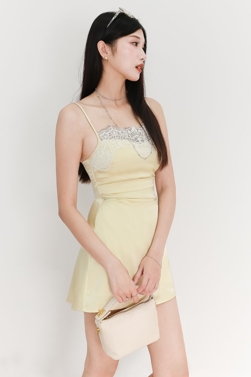 Leanne Lace Trim Romper Dress in Light Yellow