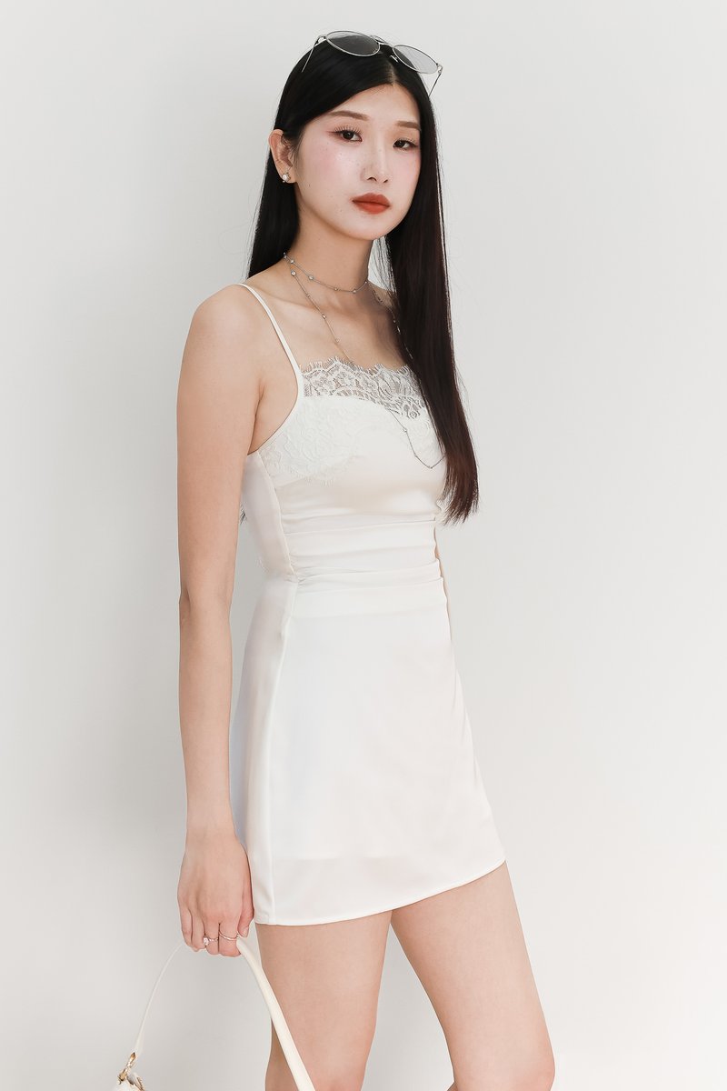 Leanne Lace Trim Romper Dress in White
