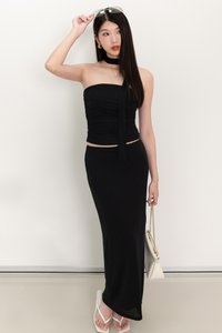 Cottie Co-ord Ruched Top With Sash in Black