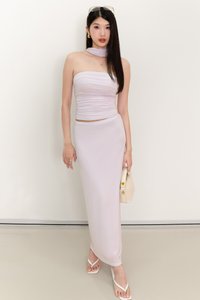 Cottie Co-ord Ruched Top With Sash in Light Lilac
