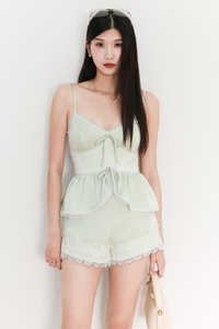 Lacey Lace Co-ord Peplum Top in Soft Mint