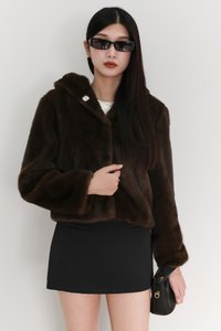Fable Furry Jacket in Dark Brown
