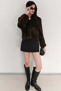 Fable Furry Jacket in Dark Brown