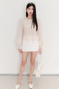 SALES EXCLUSIVE | Tenrie Textured Sleeved Top Tube Set in Nude Cream
