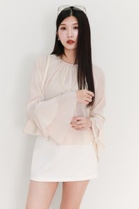 SALES EXCLUSIVE | Tenrie Textured Sleeved Top Tube Set in Nude Cream
