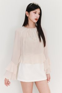 SALES EXCLUSIVE | Tenrie Textured Sleeved Top Tube Set in Nude Cream