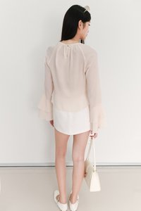 SALES EXCLUSIVE | Tenrie Textured Sleeved Top Tube Set in Nude Cream