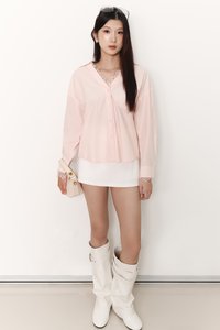 Loe Lace Trim Shirt in Light Pink