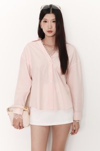 Loe Lace Trim Shirt in Light Pink