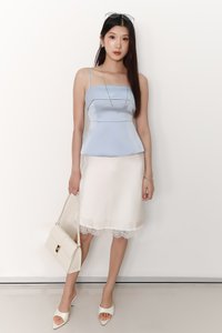 Maddy Midi Skirt With Lace Trim in White