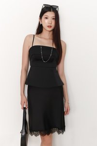 Maddy Midi Skirt With Lace Trim in Black