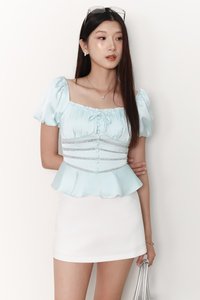 Perla Puffy Sleeved Top in Teal