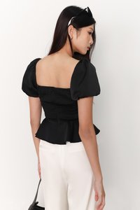 Perla Puffy Sleeved Top in Black