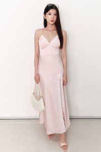 Lana Lace Trim Maxi Dress in Pastel Pink