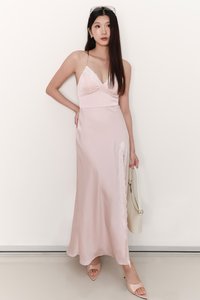 Lana Lace Trim Maxi Dress in Pastel Pink