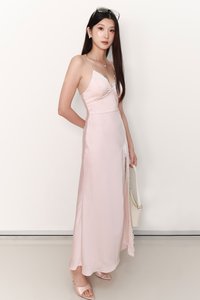 Lana Lace Trim Maxi Dress in Pastel Pink