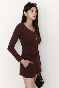 Caedi Cardigan Co-ord Set in Dark Brown