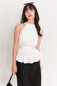 Helara Halter Peplum Top in White