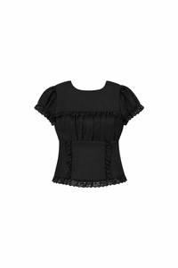 Sandra Sleeved Lace Trim Blouse in Black