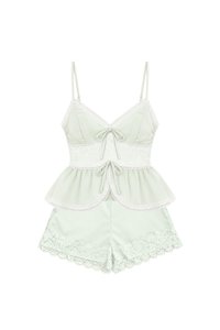 Lacey Lace Trim Co-ord Set in Soft Mint