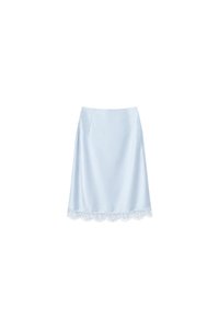 Maddy Midi Skirt With Lace Trim in Light Blue